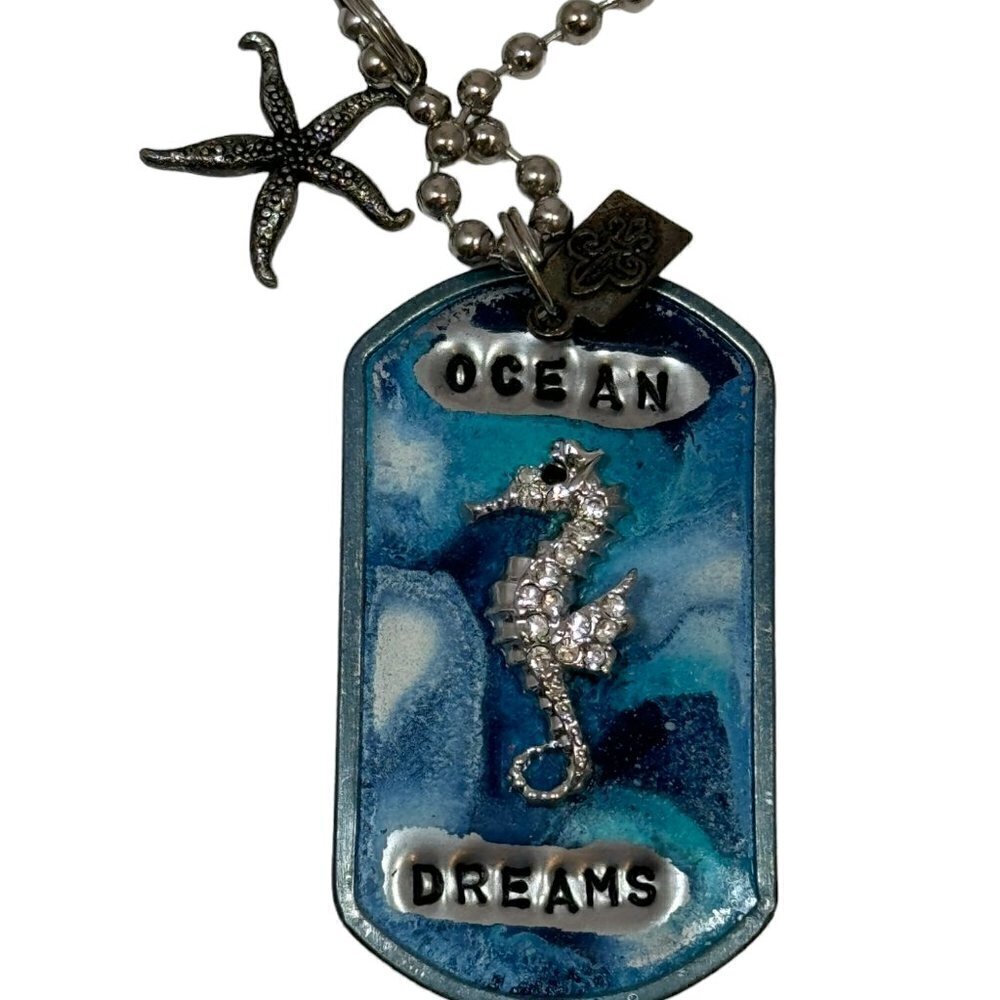 Kate Mesta Crystal SEAHORSE‎ Ocean Dreams Dog Tag Necklace Art to Wear New